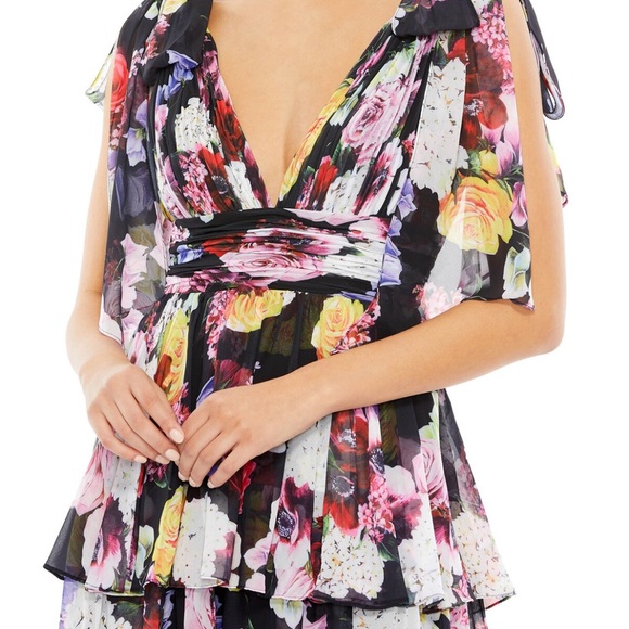 IEENA for Mac Duggal NWT #55837 Floral Bow Strap V-Neck Mini Dress Size 2 - Picture 2 of 14